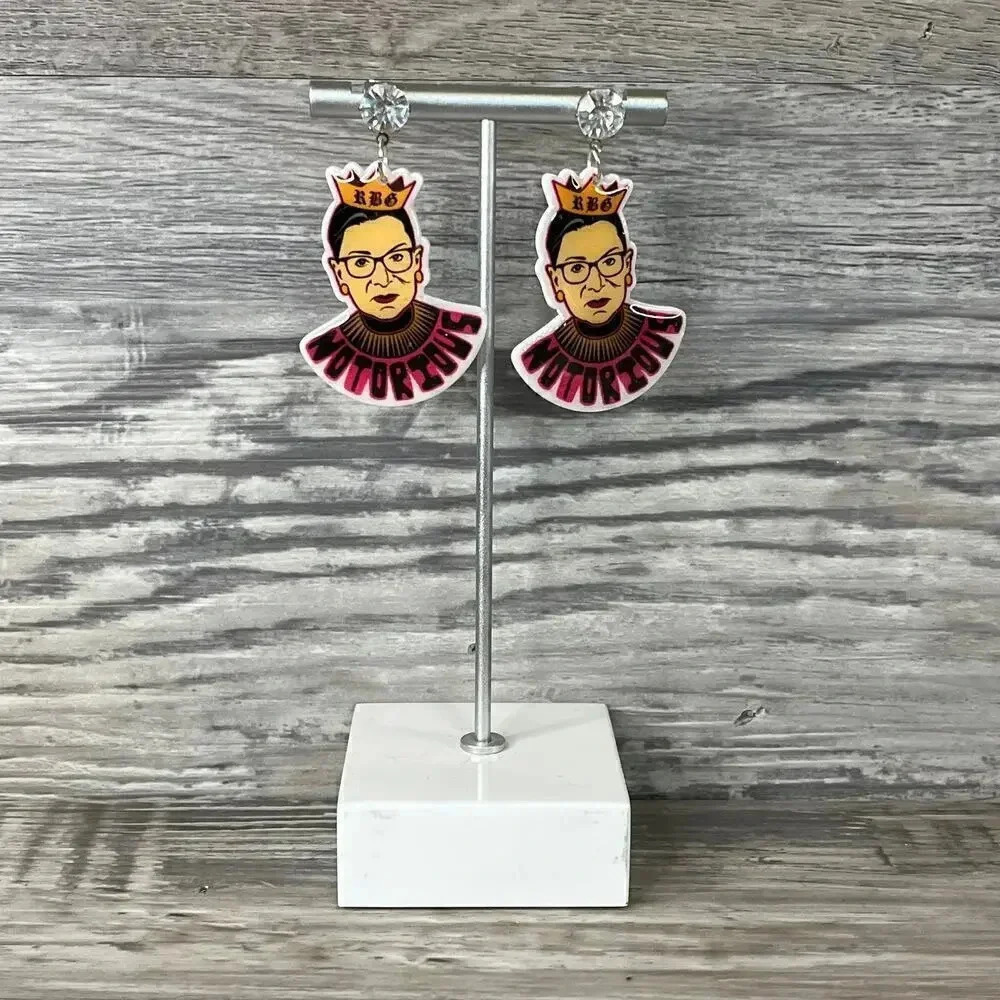 Ruth Bader Ginsburg Acrylic Rhinestone Stud Earrings Dangle Earrings - Picture 2 of 7